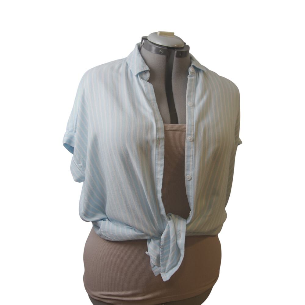 BeachLunchLounge Blue White Striped Button Down Tie Front Shirt L